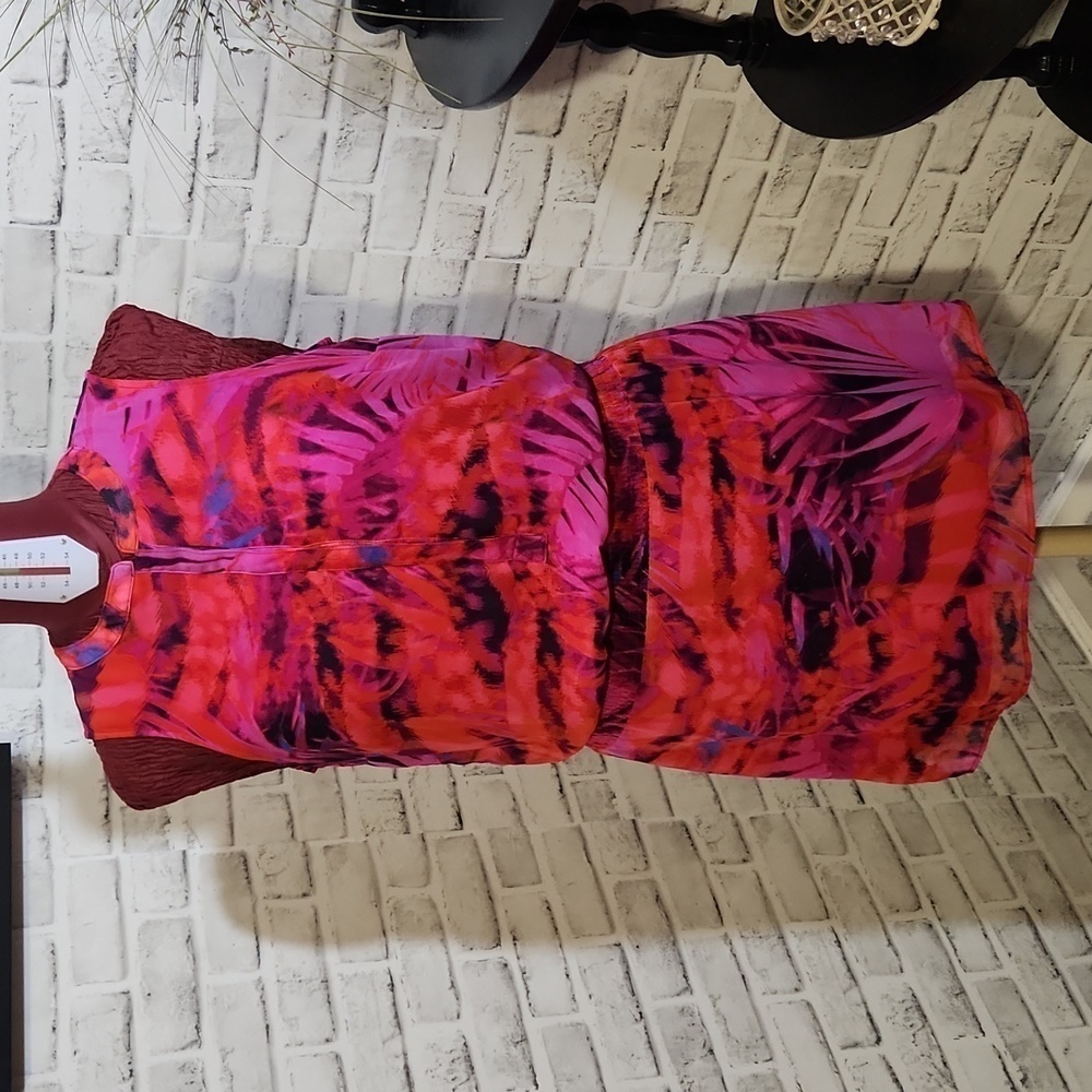 a.n.a Pink and Red Tropical Print Sleeveless Dress